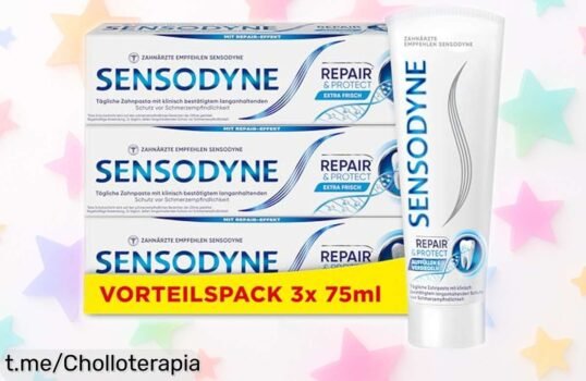 Dientes sensibles felices con el pack de 3 de Sensodyne Repair & Protect a un precio increíble, ¡repara y cuida tu sonrisa antes que se agote!