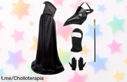Disfraz completo de médico de la peste con máscara steampunk, ¡un super chollo para deslumbrar en Halloween! No te quedes sin el tuyo y sorprende a todos en la fiesta.