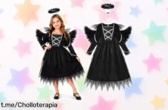 Disfraz de ángel negro para niña ReliBeauty con alas y halo antideslizante ¡Super chollo a precio tirado! Hazla brillar en la fiesta sin complicaciones, no te lo pierdas.