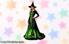 Disfraz de bruja para mujer con vestido y mangas largas, ¡super chollo que se queda a un precio de locos! No te pierdas la oportunidad de ser el alma aterradora de la fiesta.