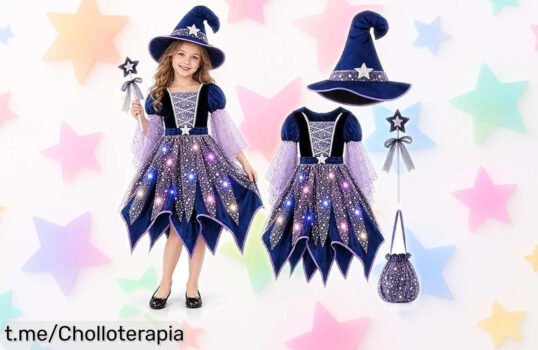 Disfraz de bruja para niña que brilla y deslumbra, ahora a un precio rebajado increíble ¡Haz su Halloween mágico sin gastar un dineral!