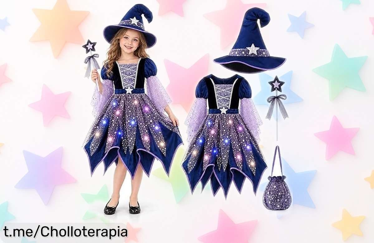 Disfraz de bruja para niña que brilla y deslumbra, ahora a un precio rebajado increíble ¡Haz su Halloween mágico sin gastar un dineral!