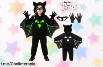 Disfraz de murciélago fluorescente para Halloween, un ofertón que hace brillar tu noche y te convierte en el alma de la fiesta, ¡no dejes pasar esta oportunidad única!