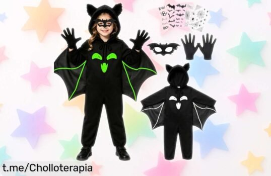 Disfraz de murciélago fluorescente para Halloween, un ofertón que hace brillar tu noche y te convierte en el alma de la fiesta, ¡no dejes pasar esta oportunidad única!