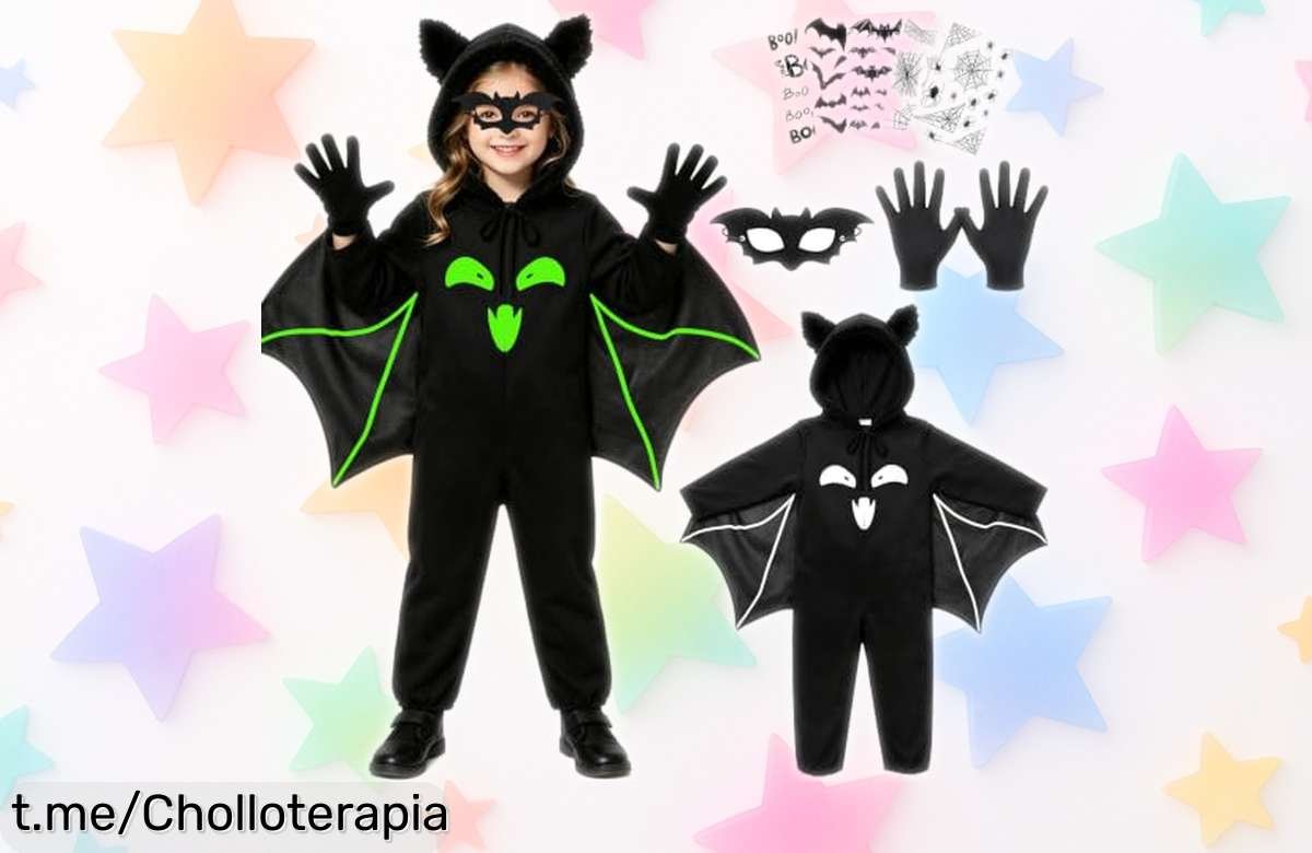 Disfraz de murciélago fluorescente para Halloween, un ofertón que hace brillar tu noche y te convierte en el alma de la fiesta, ¡no dejes pasar esta oportunidad única!