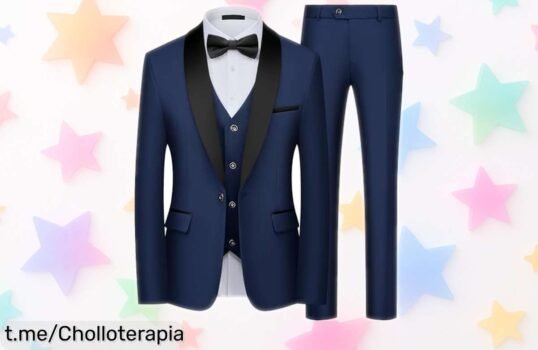Elegante traje de smoking de 3 piezas con chaleco ajustable que transforma tu look y deslumbra en cada evento, ¡ofertón irresistible que no puedes dejar pasar!