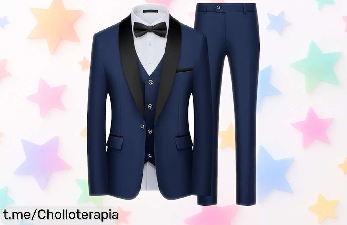 Elegante traje de smoking de 3 piezas con chaleco ajustable que transforma tu look y deslumbra en cada evento, ¡ofertón irresistible que no puedes dejar pasar!