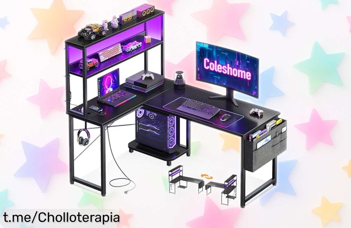 Escritorio gaming en L reversible Coleshome con luces RGB y USB a precio de chollo, juega más y estresa menos ¡aprovecha esta locura antes de que se agote!