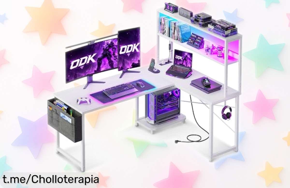 Espectacular escritorio gaming ODK con LED RGB y enchufes USB: ¡tu oportunidad para tener un setup de lujo a precio loco que no querrás dejar escapar!