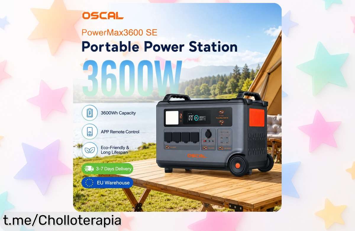 Estación de energía portátil OSCAL PowerMax3600SE a precio loco, con 3600W y carga rápida de 2200W. ¡Aprovecha esta oferta única para tus emergencias o aventuras!