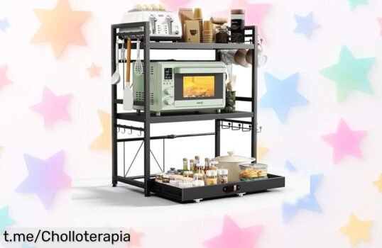 Estantería ajustable NETEL para microondas, ¡ofertón irresistible! Aprovecha cada rincón de tu cocina con estilo y sin líos. ¿Te lo vas a perder?