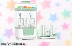 Esterilizador y secador eléctrico Momcozy para 6 biberones a un precio loco: elimina el 99,9% de bacterias en solo 8 minutos. ¡Hazte con este ofertón que te quitará preocupaciones ya!