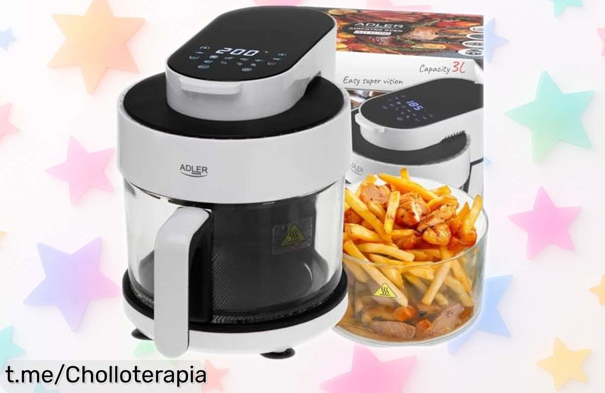 Freidora de aire ADLER 3L con bol de cristal: cocina sin aceite y crujiente, ¡ofertón increíble para disfrutar sabores saludables ya!