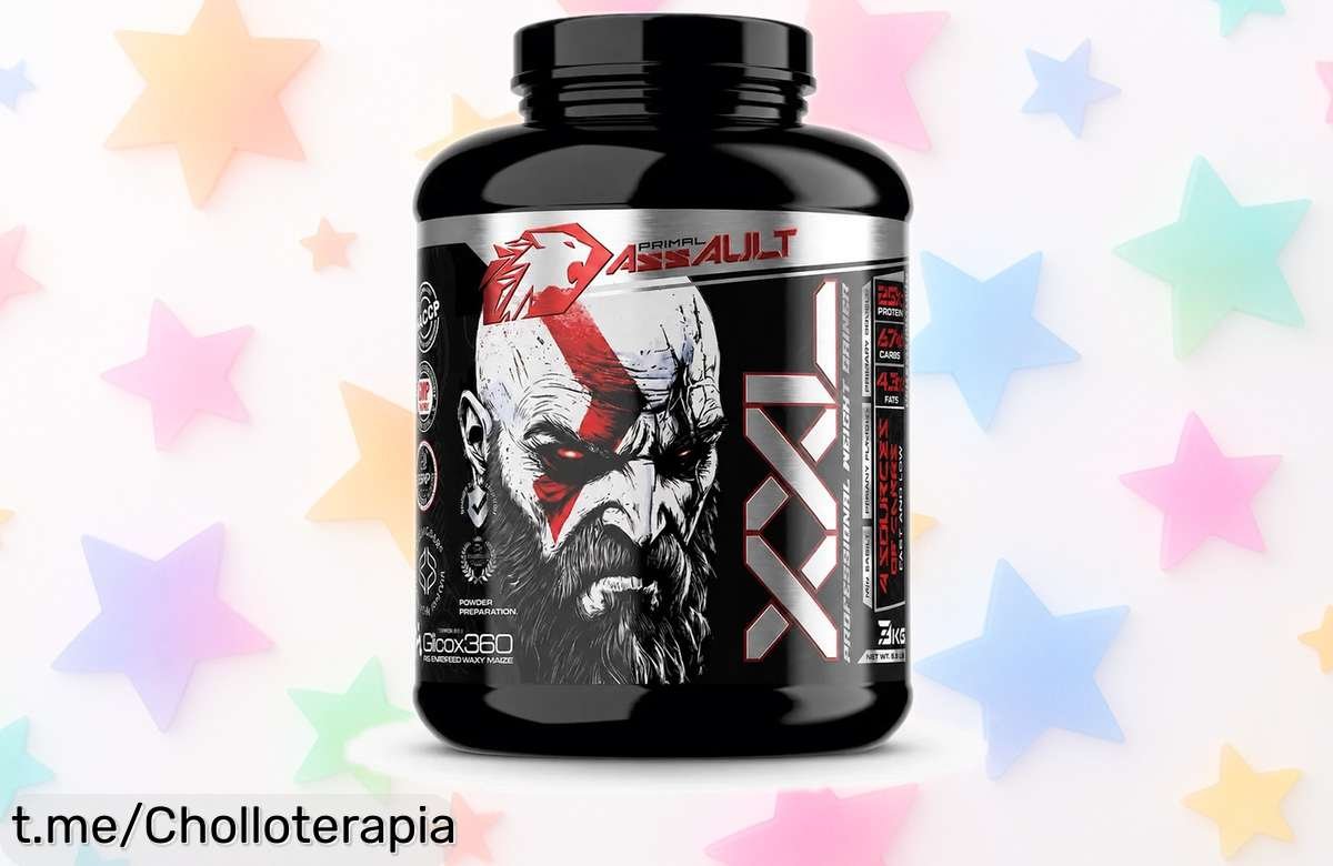 Gana masa y proteína fácil con el XXL Mass Gainer PRIMAL ASSAULT de 3 kg, ahora a un precio locísimo que no podrás dejar pasar para subir volumen sin complicaciones.