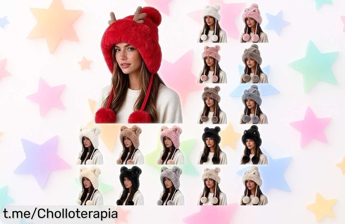 Gorro de punto con orejeras peludas y pompones de gran lujo, ¡aprovecha este descuentazo insólito y mantén tu estilo calentito en cualquier ocasión!
