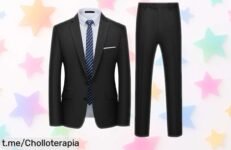 Impresionante traje de hombre slim fit que no se arruga para brillar en cualquier evento, un ofertón irresistible para verte siempre diez sin ningún esfuerzo.
