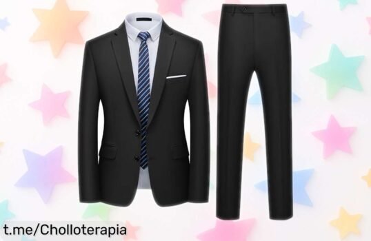 Impresionante traje de hombre slim fit que no se arruga para brillar en cualquier evento, un ofertón irresistible para verte siempre diez sin ningún esfuerzo.