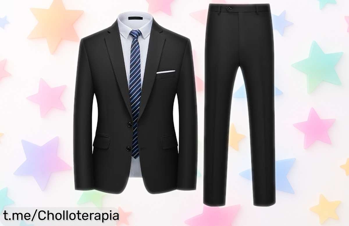Impresionante traje de hombre slim fit que no se arruga para brillar en cualquier evento, un ofertón irresistible para verte siempre diez sin ningún esfuerzo.