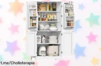Increíble alacena alta y despensa TEENFON con 4 puertas y 6 estantes a precio de ganga; organiza tu cocina o salón como nunca antes, ¡no te quedes sin la tuya!