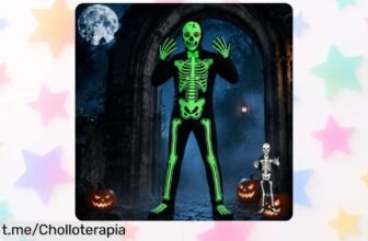Increíble disfraz de esqueleto que brilla en la oscuridad, incluye capucha y guantes para destacar en tus fiestas. Hazte con él antes de que desaparezca a este precio imbatible.