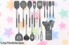 Increíble juego de utensilios de cocina de silicona con 15 piezas y mango inoxidable a un precio que es un chollazo, ¡déjate llevar por la creatividad sin complicaciones!