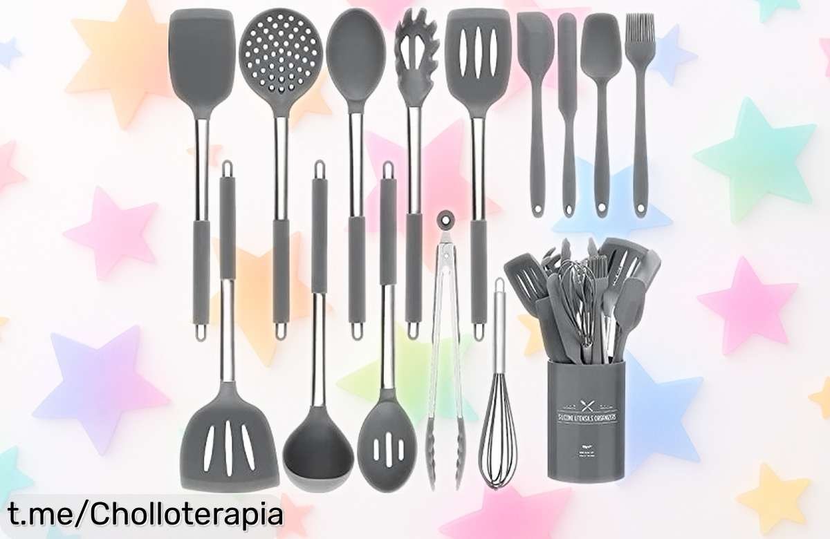 Increíble juego de utensilios de cocina de silicona con 15 piezas y mango inoxidable a un precio que es un chollazo, ¡déjate llevar por la creatividad sin complicaciones!
