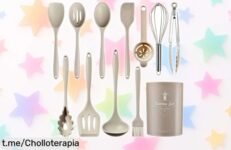 Increíble juego de utensilios de cocina de silicona con mango de acero a precio regalado, no puedes dejar pasar esta oportunidad para cocinar como un chef.