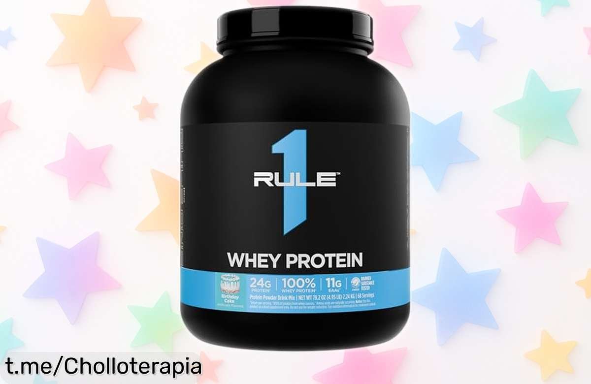 Increíble mezcla de proteínas Rule1 R1 Whey Blend Birthday Cake, ideal para ganar músculo y recuperar rápido. ¡Aprovecha este chollo que no se repetirá!