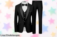 Increíble traje de hombre smoking 3 piezas slim fit con chaleco ajustable ¡Aprovecha este precio de escándalo y brilla en tu próxima ocasión especial!
