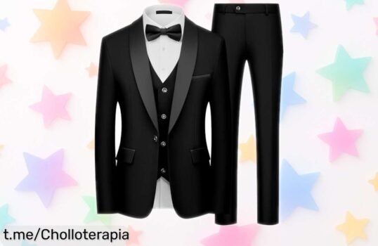 Increíble traje de hombre smoking 3 piezas slim fit con chaleco ajustable ¡Aprovecha este precio de escándalo y brilla en tu próxima ocasión especial!