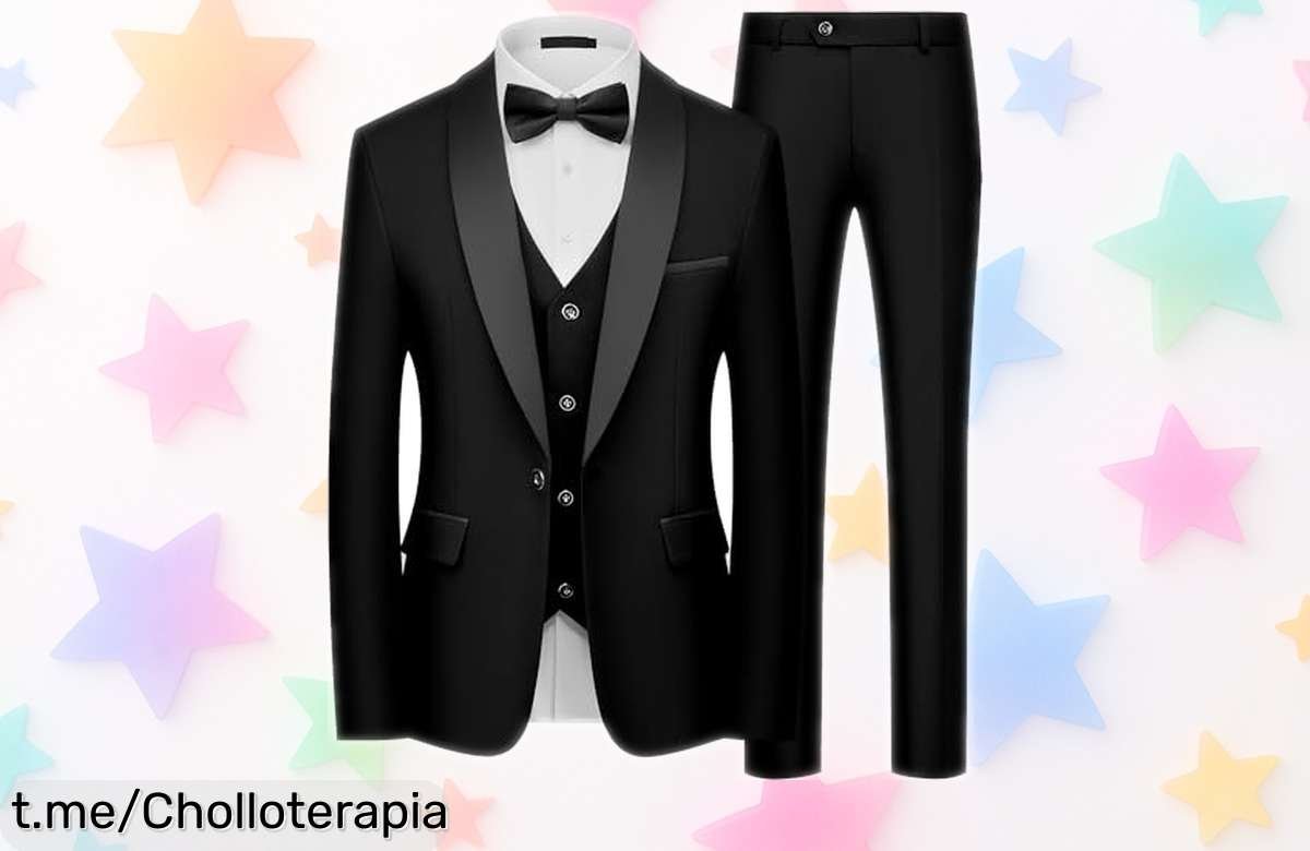 Increíble traje de hombre smoking 3 piezas slim fit con chaleco ajustable ¡Aprovecha este precio de escándalo y brilla en tu próxima ocasión especial!