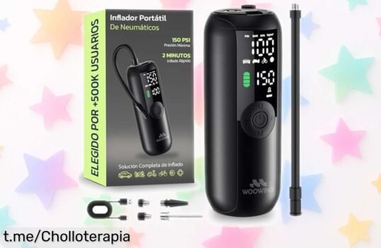Inflador portátil Woowind que llena tus ruedas de coche, bici y moto al instante, ¡rebaja arrasadora! No te quedes sin aire: aprovecha este descuentazo ya mismo.
