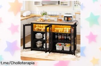 Isla de cocina YITAHOME con mesa para desayunar y luces LED: super chollo que transforma tu hogar ¡aprovecha esta oferta limitada antes de que desaparezca!