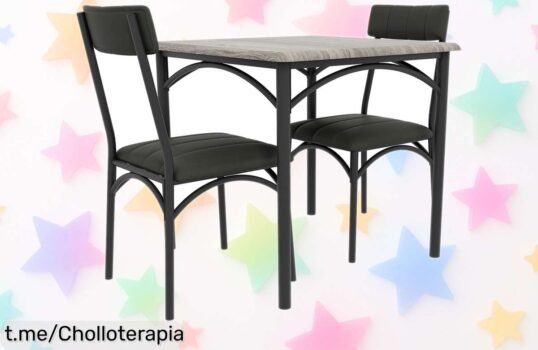Juego de mesa de comedor 3 piezas con estructura metálica y sillas tapizadas, ¡ahora a un precio increíble que no puedes dejar pasar!