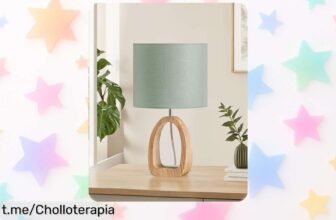 Lámpara de mesa Goebleson con luz cálida y base de madera, perfecto chollo para tu dormitorio; ¡rebajado a precio loco y bombilla LED incluida! Dale un toque mágico a tus noches.