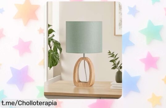 Lámpara de mesa Goebleson con luz cálida y base de madera, perfecto chollo para tu dormitorio; ¡rebajado a precio loco y bombilla LED incluida! Dale un toque mágico a tus noches.