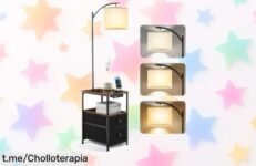 Lámpara de pie con mesa y cajones para tenerlo todo a mano, ¡un ofertón que ilumina tu vida y simplifica tus días como nunca antes!