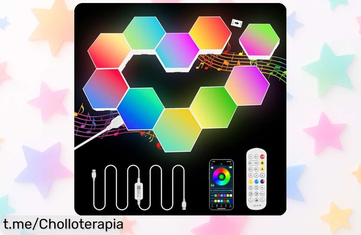 Luces led hexagonales URAQT en pack de 10 que transforman tu espacio y se mueven al ritmo de la música, ¡aprovéchalas a un precio tirado antes de que se acaben!