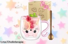 Lujosa taza de gato Ecooe GWKAC03C que mantiene tus bebidas a la temperatura perfecta ¡y viene con cuchara! No te pierdas este precio increíble, dale un toque especial a cada sorbo.