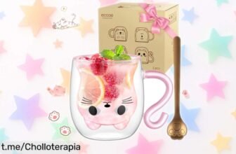 Lujosa taza de gato Ecooe GWKAC03C que mantiene tus bebidas a la temperatura perfecta ¡y viene con cuchara! No te pierdas este precio increíble, dale un toque especial a cada sorbo.