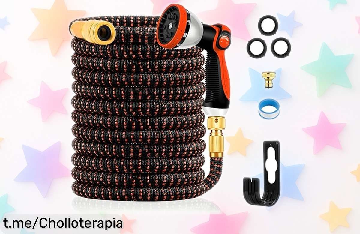 Manguera de jardín extensible Yofidra de 15 metros con pistola escurridora a un precio loco, ¡adáptala a tu espacio y disfruta regando sin frustraciones!