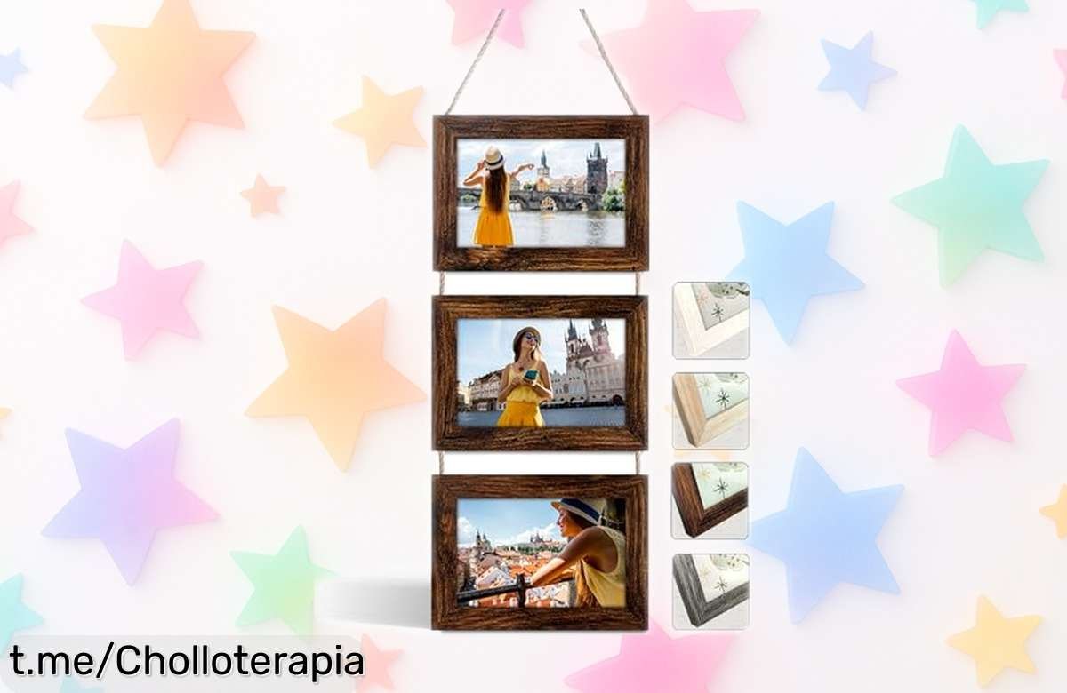 Marcos de fotos en madera nogal con 3 huecos horizontales, un chollazo para animar tu pared y recordar los mejores momentos sin complicaciones. ¡No dejes pasar esta oferta increíble!