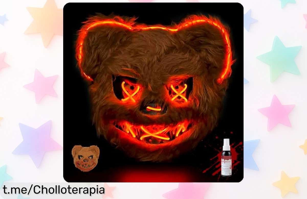 Máscara de oso sangrienta SunTaYon con luces LED y spray de sangre falsa, un ofertón que alegrará tus fiestas y dejará a todos impactados. ¡Hazla tuya ya antes de que se acaben!