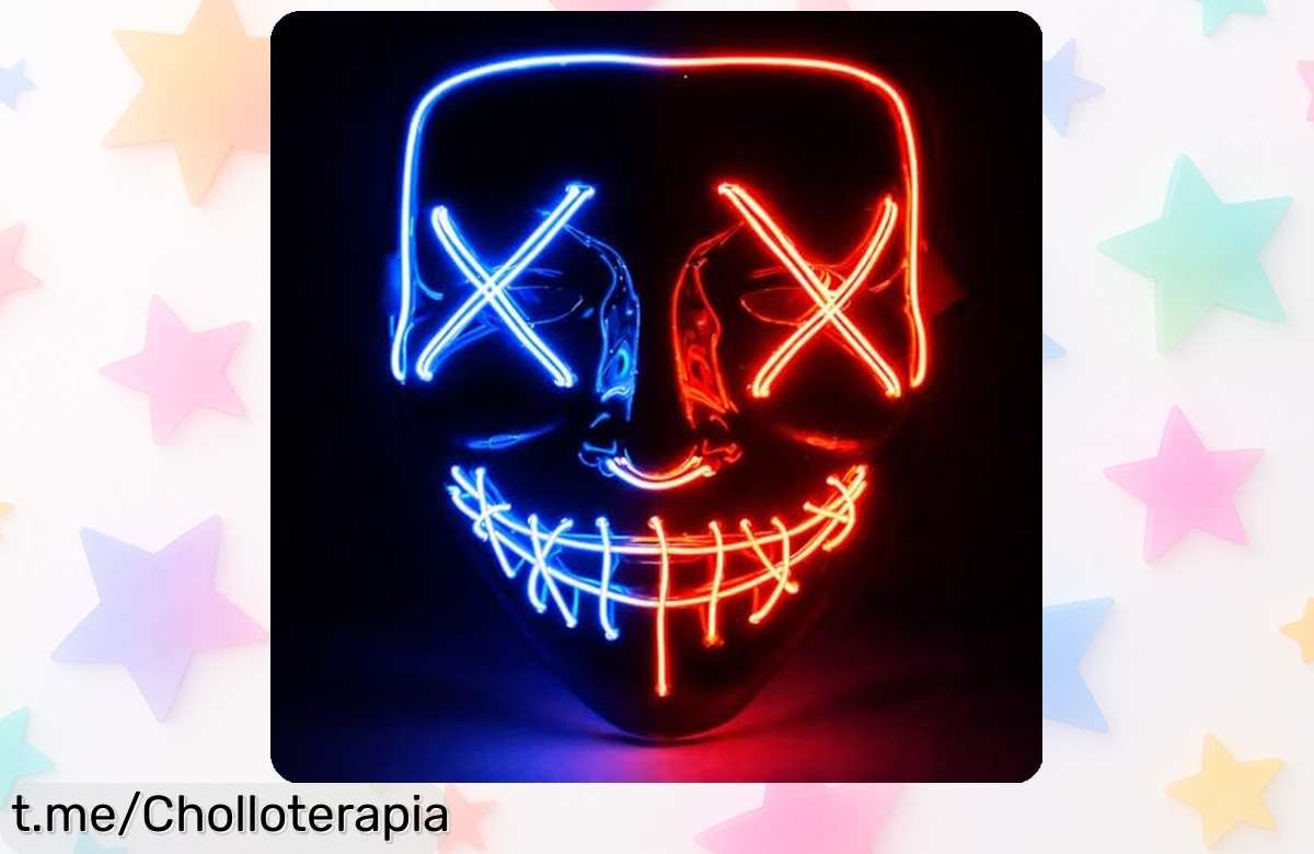Máscara de terror LED tipo Purge con luz roja y azul, un ofertón perfecto para brillar en Halloween: ¡No te quedes sin la tuya y sorprende a todos ya!