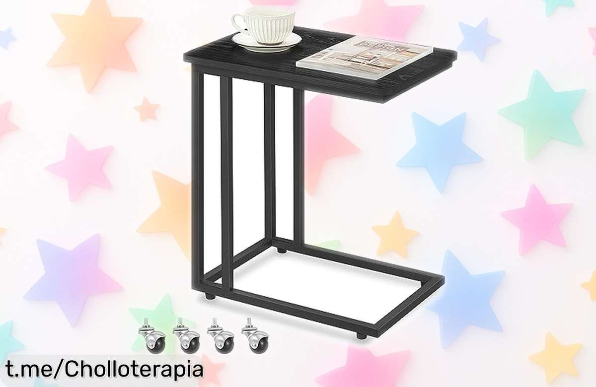 Mesa auxiliar con ruedas VASAGLE BARNET LNT050B56, ideal para desayunos o trabajar en cualquier rincón, ¡súper práctica y ahora a un precio de escándalo que no puedes dejar pasar!