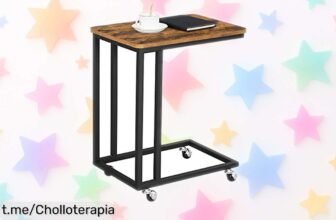 Mesa auxiliar con ruedas y patas ajustables VASAGLE a un precio loco, ideal para trabajar o desayunar en la cama. ¡Hazte con ella antes de que se agote!