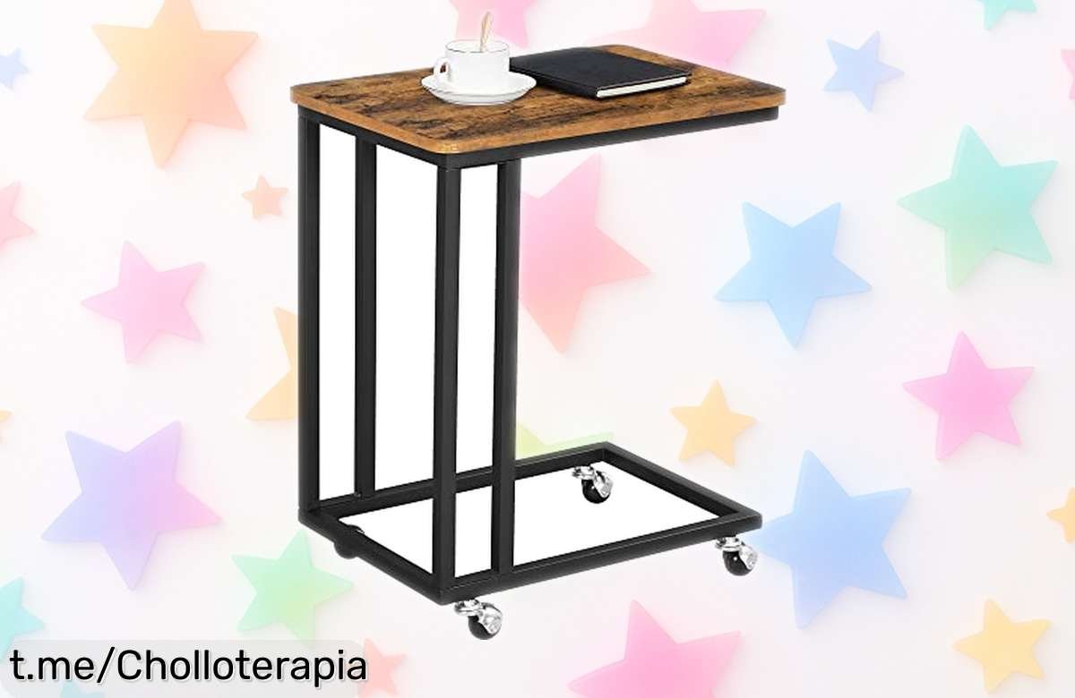 Mesa auxiliar con ruedas y patas ajustables VASAGLE a un precio loco, ideal para trabajar o desayunar en la cama. ¡Hazte con ella antes de que se agote!