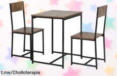 Mesa de cocina fija con 2 sillas pack Jess en roble cambrian y negro, la solución perfecta para tu rincón ideal a precio regalado. ¡No dejes pasar esta oportunidad única!