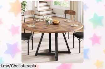 Mesa de comedor redonda Jocoevol para 4 personas, transforma tu hogar con este ofertón increíble y dale un toque industrial que amarás. No te lo pierdas, ¡es ahora o nunca!