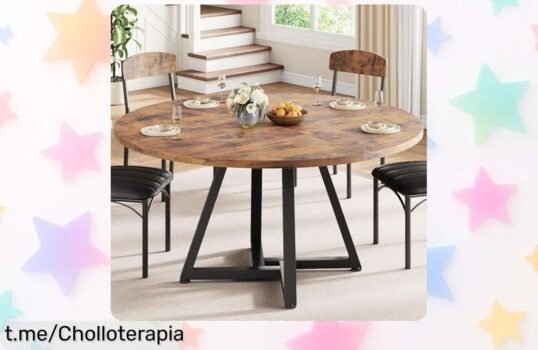 Mesa de comedor redonda Jocoevol para 4 personas, transforma tu hogar con este ofertón increíble y dale un toque industrial que amarás. No te lo pierdas, ¡es ahora o nunca!